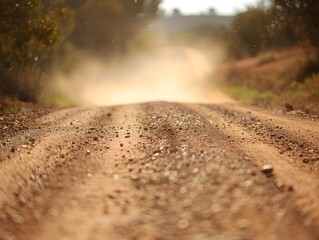 Close-Up Country Road Detailed View with Dust Particles
