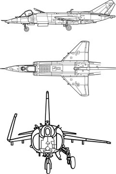Yakolev Yak-38 3-view 3-view-svg vector file.svg