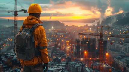worker using orange jacket looking at a construction