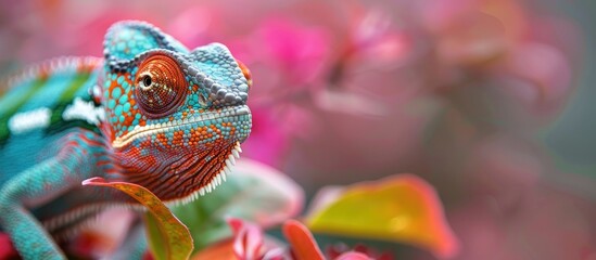 colorful chameleon face above the tree
