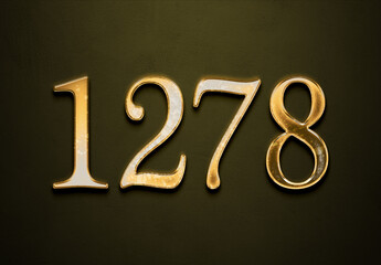 Old gold effect of 1278 number with 3D glossy style Mockup.	