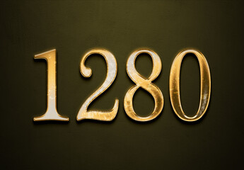 Old gold effect of 1280 number with 3D glossy style Mockup.	