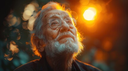 Older Man With Glasses and Beard Stares Into Distance