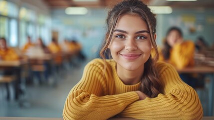 Woman Smiling at Table