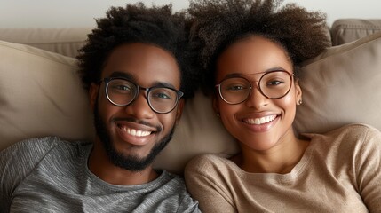 Man and Woman Smiling on Couch