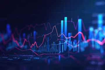 Naklejka premium Graph, chart and hologram of stock market, financial management and investment profit tracking.