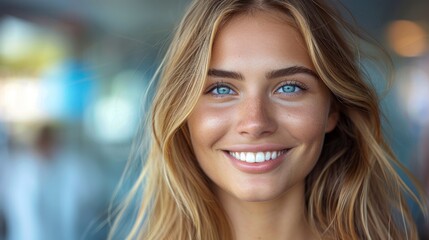 Obraz premium Close Up of Woman With Blue Eyes
