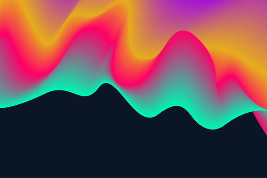 Ripple-like waves with a bright, holographic gradient glow softly against a dark, smooth backdrop for a bold, abstract effect