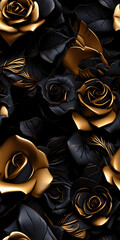 Black and Gold rose with Golden petals, decorated with Solid Black Background, ready for inserting on a design and adding your text