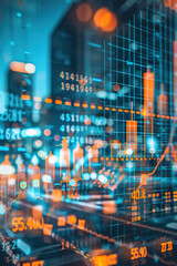 Graph, chart and hologram of stock market, financial management and investment profit tracking.