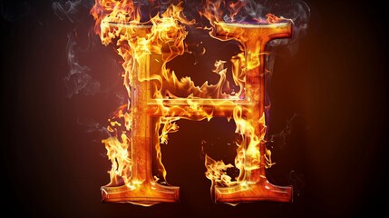 A beautiful Letter H written with Fire isolated on white.