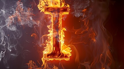 A beautiful Letter I written with Fire isolated on white.