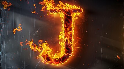 A beautiful Letter J written with Fire isolated on white.
