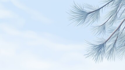 Watercolor of delicate frosted pine needles against a soft pale blue sky, water color, drawing style, isolated clear background