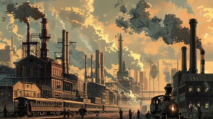 A simple drawing of how machines, factories, and steam changed the way we lived and worked during the Industrial Revolution.