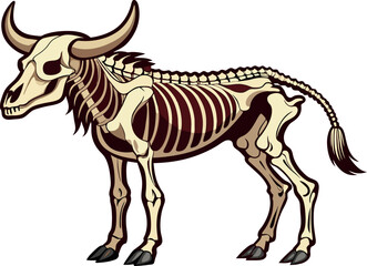 Detailed graphics of a bovine skeleton on a dark background-