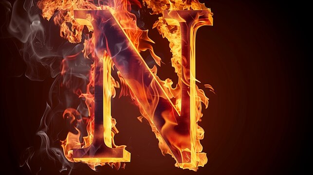 A beautiful Letter N written with Fire isolated on white.