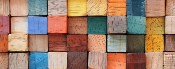 Colorful wooden blocks arranged in a grid, each with different colors