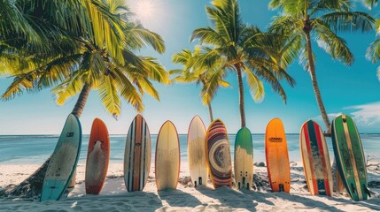 Serene Surfboards Resting on Sandy Shoreline