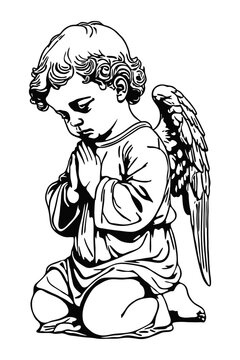 praying angel black and white clip art preview