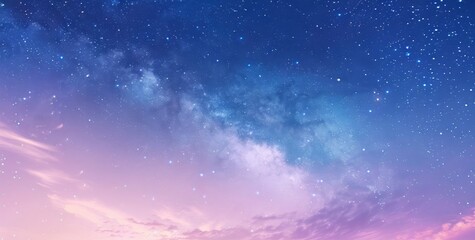 Starry sky with Milky Way galaxy, night sky full of stars, blue purple gradient sky