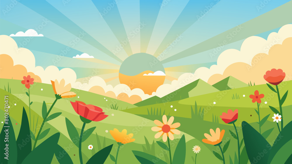 Poster an open sunlit field with wildflowers in bloom representing the lightness and joy felt after experie