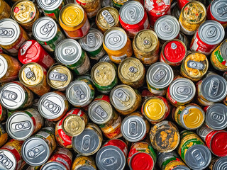 A Colorful Array of Used Beverage Cans. background, texture