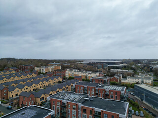 Aerial View of Central Borehamwood London City of England During Cloudy and Rainy Day, England UK. April 4th, 2024