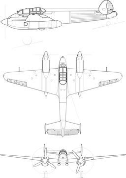 Yakolev Yak-2 3-view-svg vector file.svg