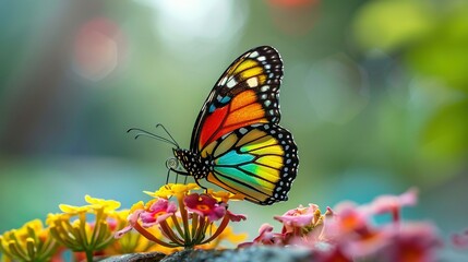  A close-up of a butterfly on a flower with a blurry background