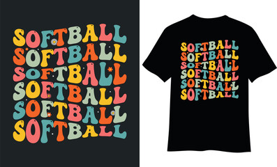Softball groovy retro vintage t-shirt design.