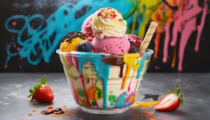 copa de helado de varios sabores
