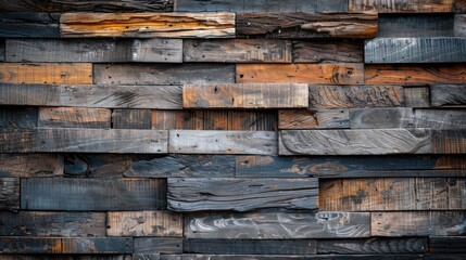 Close-up of a rustic wooden wall featuring numerous weathered wood planks arranged closely together