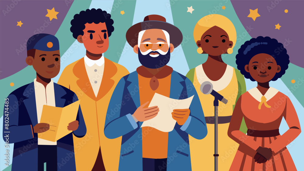 Poster a group of actors reciting speeches from historical figures highlighting the importance of the first