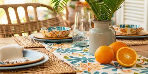 Fototapeta premium small table styled summer tablerunner