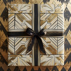 Luxurious Geometric Gift Box, Black, Gold and White, Top View, Event