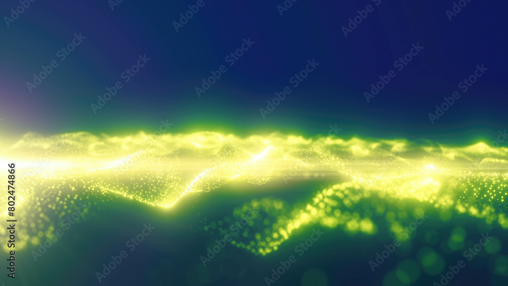 Poster green energy glowing magic waves high tech digital iridescent with light rays lines and bokeh energy