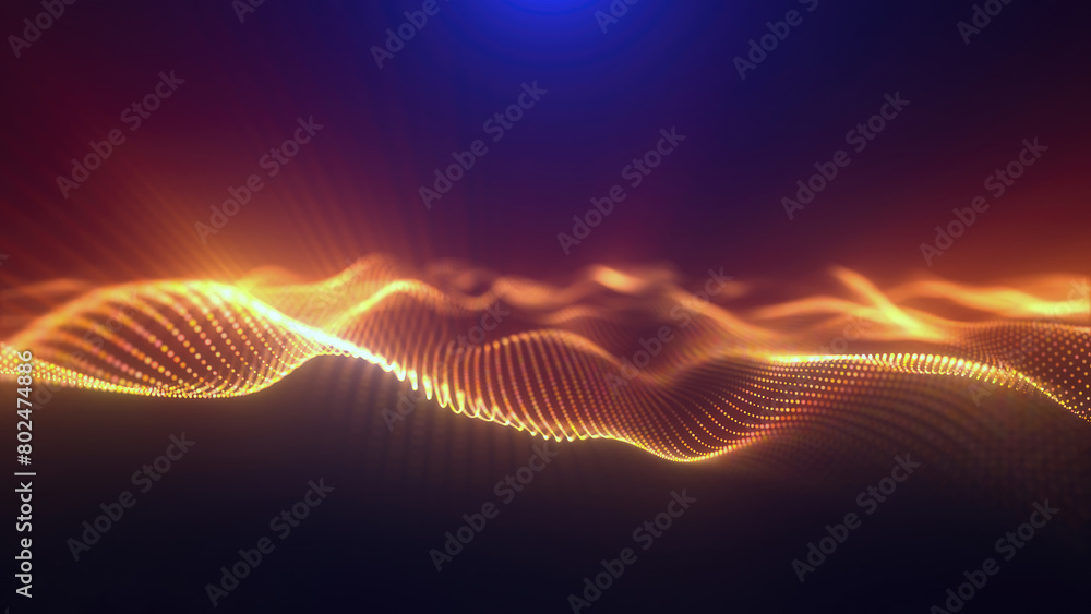 Poster yellow energy magic waves high tech digital iridescent morphing with light rays lines and energy par