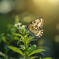 Beautiful Butterfly on Blurred Background, Rice Paper Butterfly Banner with Copy Space, Meadow Butterfly