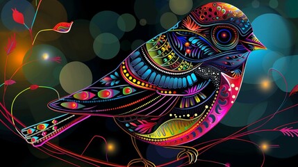 Bird vector in neon pop art style