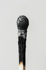 burnout concept matchstick completely burned out, black, white background