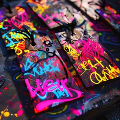 Graffiti Art Gift Tags, Abstract Illegible Writing, Neon, Bright