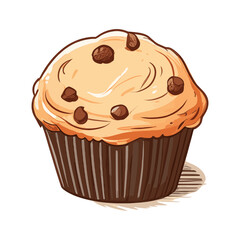 Muffins with chocolate topping. Isolated vector illustration on white background