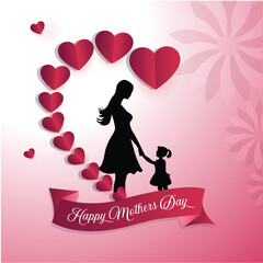 Mothers Day Card with Blooming Hearts vector Illustraion