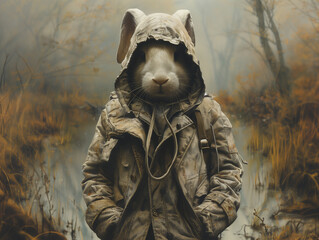 strange wondrous hare or rabbit.  male hare or rabbit among nature