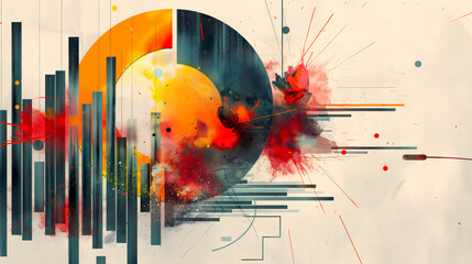 Explosion of infographics abstract digital art concept with pie charts and bar chart diagrams