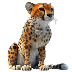 A 3D animated cartoon render of a heroic cheetah safeguarding a group of trekkers.