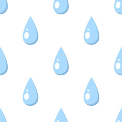 Blue raindrops on white background. Vector seamless pattern.