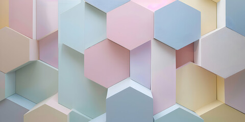A photo capturing a tranquil geometric arrangement with overlapping, soft-edged hexagons in a...