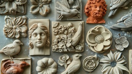 A collection of customized clay impressions showcasing different techniques and styles used to create unique effects..